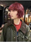 【大久保】チェリーレッドブリーチカラーボブヘア