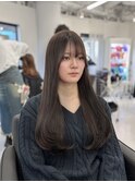 オリーブベージュ 透明感カラー ワンホンヘア ぱっつん前髪