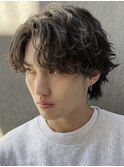 波巻きパーマメンズマッシュセンターパートツイストスパイラル