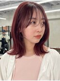 ダブルカラーチェリーレッドピンクブラウン韓国レイヤーロング