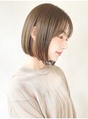 ★斜めバングレージュカラーデザインカラーシルキーベージュボブ