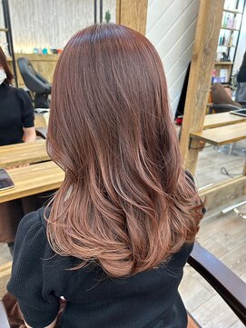 ナンバー アンフィール 渋谷(N° anfeel) 艶髪グラデーションカラーピンクベージュ大人可愛いゆる巻き渋谷