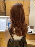 セミロング×オレンジベージュ
