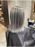 バレイヤージュ、ハイライト、レイヤーロング、グレーベージュ