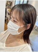 切りっぱなし/ボブ/顔周りカット/後れ毛/シースルーバング/小顔