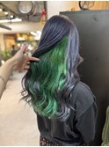 《インナーカラー　ネイビー×グリーン》