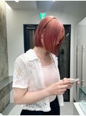 ピンクオレンジ/オレンジカラー/オレンジヘア/ハイトーンボブ