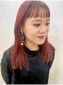 ぱっつんバング/ピンクブラウン/ストレートロング