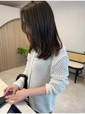 グレージュ切りっぱなしボブ前髪ありミニボブミルクティベージュ