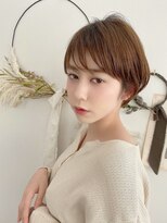 ショートボブ/マロンベージュ/Aライン/かきあげ/前髪［銀座駅］