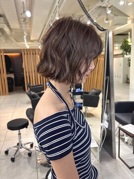 メゾンアクア 表参道(Maison ACQUA) ミディアムパーマデジタルパーマボブパーマチェリーブラウン前髪