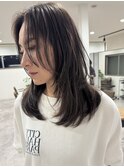 前髪なしレイヤーカットハイライトグレージュ