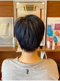 ブリーチカラー艶髪ネイビーグレーアッシュブラック×ショート