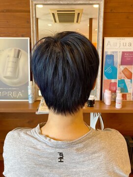 ピールアーク(peal ark) ブリーチカラー艶髪ネイビーグレーアッシュブラック×ショート