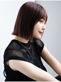 ◯ぱっつん前髪シンプルストレートボブパーマラベンダーカラー