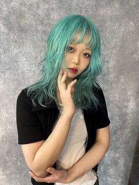 イコ(.ico) サワーグリーン 20代30代　ウルフカット　リタッチ　レイヤー
