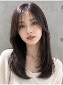 顔周りレイヤー/韓国レイヤー/ダークブラウン/髪質改善カラー