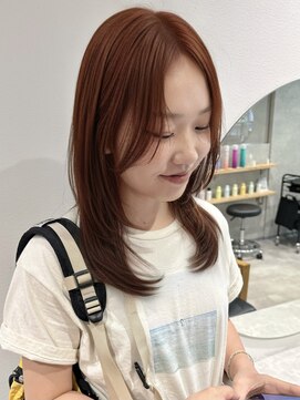 ラミエバイメルト 下北沢(lamie by melt) 顔周りレイヤーカットハッシュカットオレンジベージュ韓国下北沢