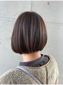 大人可愛いマロンブラウン まとまりボブ