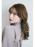 透明感カラーで巻き髪ロング+愛されバング