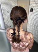 ツインアレンジ 編みおろし 参列ヘア イベントヘア