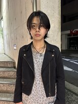 =メンズボブ/ダークアッシュ/ニュアンスパーマ／メンズウルフ