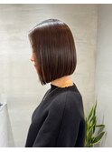 イメチェンに 肩上切りっぱなしボブ 美髪カラー