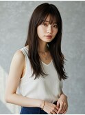 ロングレイヤー ダークアッシュカラー ロング 前髪カット 透明感