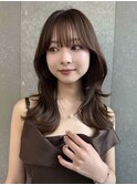 ミディアムレイヤーカット/マロンベージュ/顔周り/前髪/横浜
