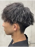メンズ/アップバング/ツーブロックマッシュ/束感ショート波巻き