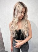 プラチナグレージュ×ロングウェーブエクステ