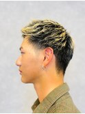 一宮メンズ束感ショート×ハイライトアップバング爽やかブリーチ