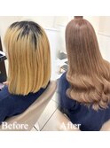 before/afterケアブリーチ＋ベージュカラー＋ロングエク８０本