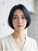 ハッシュカットボブ/ダークブルー/レイヤーボブ/大人可愛い