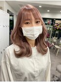 ダブルカラーピンクベージュベージュカラーケアブリーチレイヤー