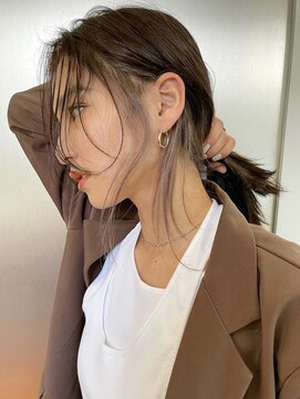 サイン 渋谷(SIGN) ふんわりミディアムシースルーバングアッシュカラー大人ボブ