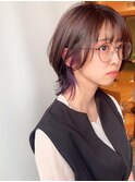 【morio原宿】インナーカラー紫マッシュウルフ耳かけ前髪有