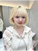 ハイトーンボブ韓国レイヤーカットケアブリーチブロンドヘア