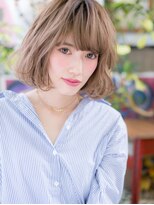 カバーヘア ブリス 大宮西口(COVER HAIR bliss) くすみベージュぱっつん前髪韓国風ボブパーマh3大宮10代20代30代