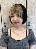 ショートボブブリーチデザインバングカラー
