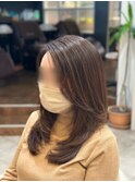 大人ロングレイヤー×ベージュブラウン