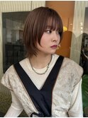 ショートウルフ ブリーチなしダブルカラー 透明感ブラウン