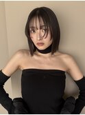 ボブ切りっぱなしボブ顔まわりカットシースルーバング