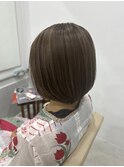 ショートボブハイライトミルクティーブラウン白髪ぼかし30代40代