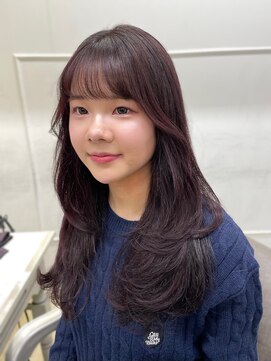 シーン(seen) 【レッドブラウン】小顔前髪くびレイヤーカットワインレッド