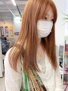 ヒビヲ(HIBIO) ダブルカラーオレンジベージュオレンジカラーケアブリーチボブ