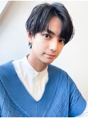 爽やかナチュラルパーマセンターパート清潔感デザインカラー