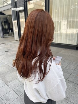 ハイブ 金沢(Hive) ミディアムストレート10代20代ツヤオレンジニュアンスカラー