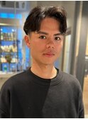 メンズショート ツーブロック センターパート 黒髪 モテ髪
