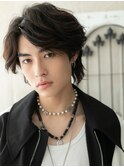 20代30代ワイルド七三分けブラックメンズパーマG北浦和
